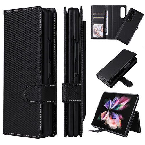 Leather Case Stands Flip Cover Holder L17Z for Samsung Galaxy Z Fold3 5G Black