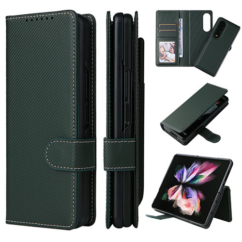 Leather Case Stands Flip Cover Holder L17Z for Samsung Galaxy Z Fold3 5G Green