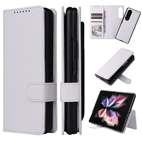 Leather Case Stands Flip Cover Holder L17Z for Samsung Galaxy Z Fold3 5G White