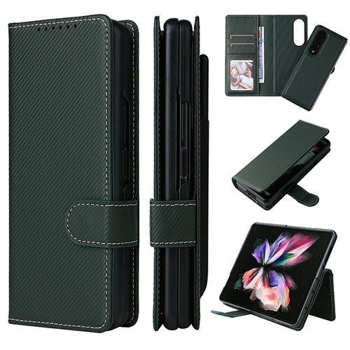 Leather Case Stands Flip Cover Holder L17Z for Samsung Galaxy Z Fold4 5G Green