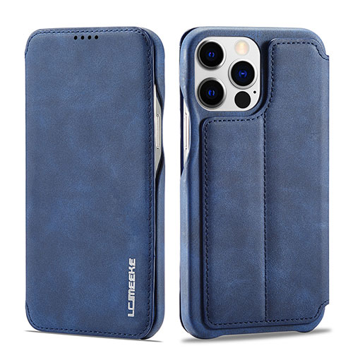 Leather Case Stands Flip Cover Holder LC1 for Apple iPhone 15 Pro Blue