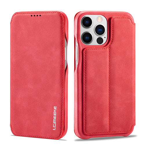 Leather Case Stands Flip Cover Holder LC1 for Apple iPhone 15 Pro Max Red