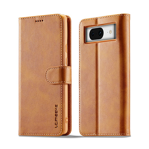 Leather Case Stands Flip Cover Holder LC1 for Google Pixel 7a 5G Light Brown