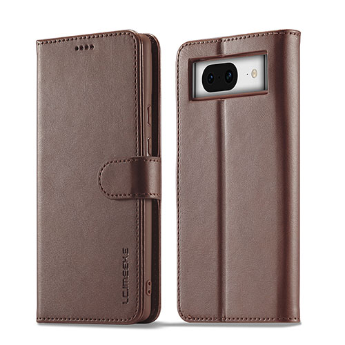 Leather Case Stands Flip Cover Holder LC1 for Google Pixel 8 5G Brown