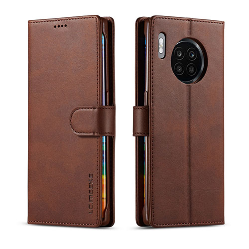 Leather Case Stands Flip Cover Holder LC1 for Huawei Honor 50 Lite Brown