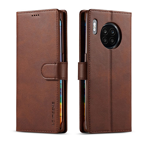 Leather Case Stands Flip Cover Holder LC1 for Huawei Nova 8i Brown