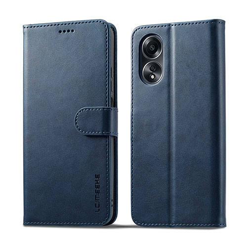 Leather Case Stands Flip Cover Holder LC1 for Oppo A38 Blue