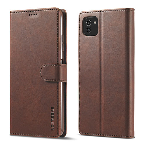 Leather Case Stands Flip Cover Holder LC1 for Samsung Galaxy A03 Brown