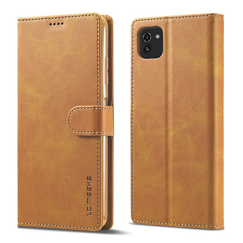 Leather Case Stands Flip Cover Holder LC1 for Samsung Galaxy A03 Light Brown