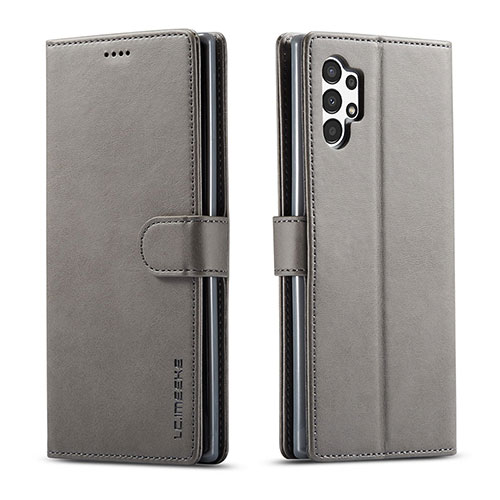 Leather Case Stands Flip Cover Holder LC1 for Samsung Galaxy A13 4G Gray