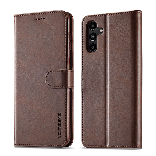 Leather Case Stands Flip Cover Holder LC1 for Samsung Galaxy A14 4G Brown