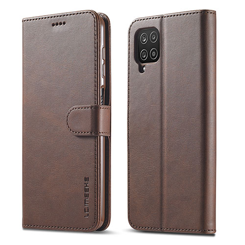 Leather Case Stands Flip Cover Holder LC1 for Samsung Galaxy A22 4G Brown