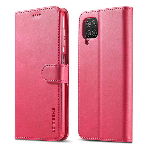 Leather Case Stands Flip Cover Holder LC1 for Samsung Galaxy A22 4G Hot Pink