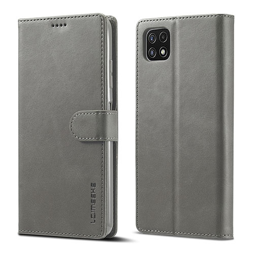 Leather Case Stands Flip Cover Holder LC1 for Samsung Galaxy A22s 5G Gray