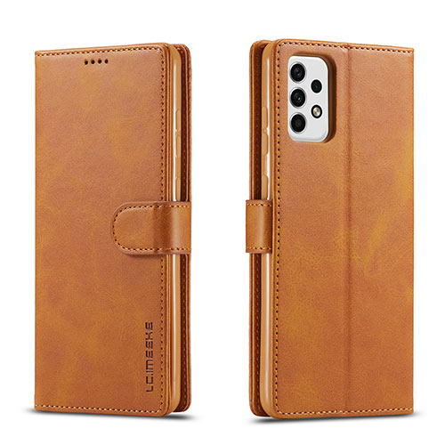 Leather Case Stands Flip Cover Holder LC1 for Samsung Galaxy A23 4G Light Brown