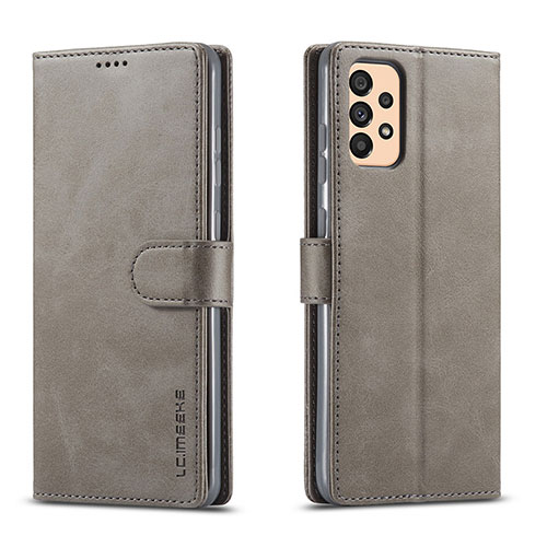 Leather Case Stands Flip Cover Holder LC1 for Samsung Galaxy A33 5G Gray