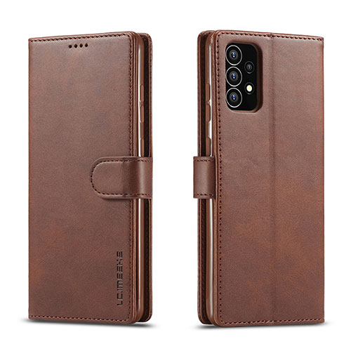 Leather Case Stands Flip Cover Holder LC1 for Samsung Galaxy A53 5G Brown