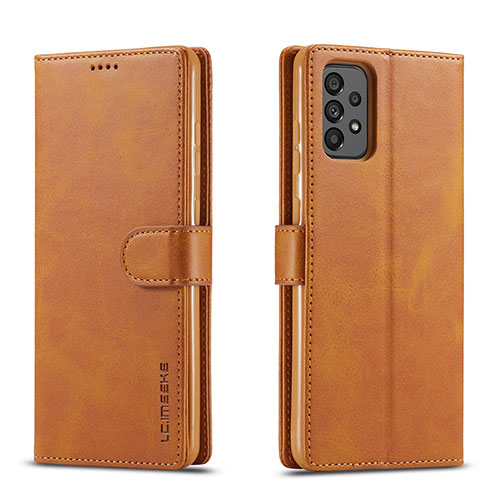 Leather Case Stands Flip Cover Holder LC1 for Samsung Galaxy A73 5G Light Brown