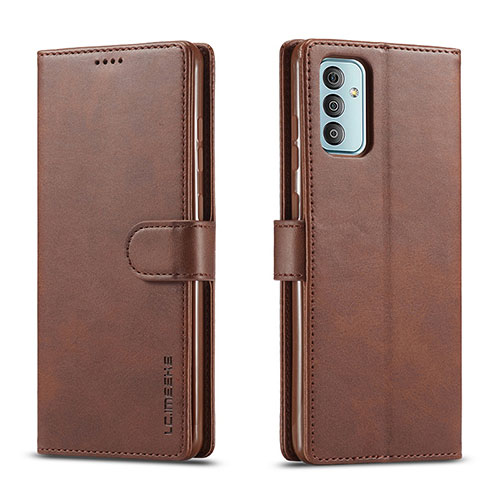 Leather Case Stands Flip Cover Holder LC1 for Samsung Galaxy F23 5G Brown