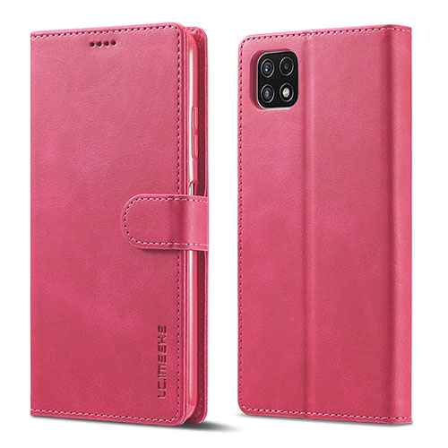 Leather Case Stands Flip Cover Holder LC1 for Samsung Galaxy F42 5G Hot Pink