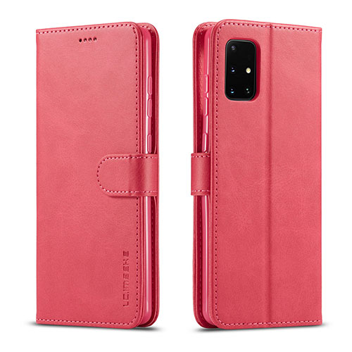 Leather Case Stands Flip Cover Holder LC1 for Samsung Galaxy M51 Hot Pink