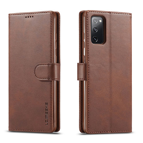 Leather Case Stands Flip Cover Holder LC1 for Samsung Galaxy M52 5G Brown