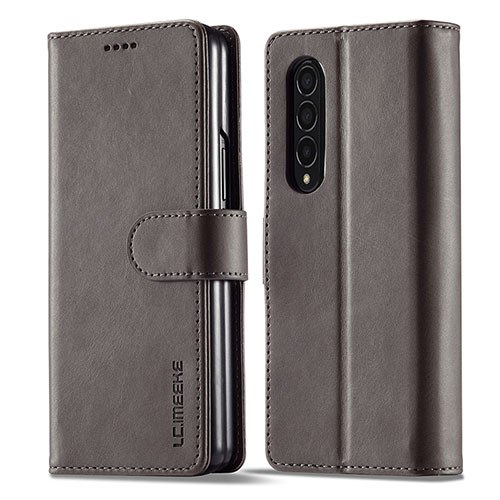 Leather Case Stands Flip Cover Holder LC1 for Samsung Galaxy Z Fold3 5G Gray