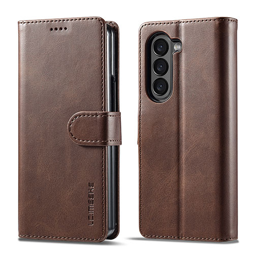 Leather Case Stands Flip Cover Holder LC1 for Samsung Galaxy Z Fold5 5G Brown