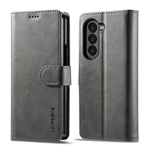 Leather Case Stands Flip Cover Holder LC1 for Samsung Galaxy Z Fold5 5G Gray