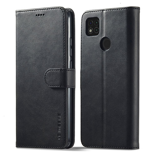 Leather Case Stands Flip Cover Holder LC1 for Xiaomi POCO C3 Black