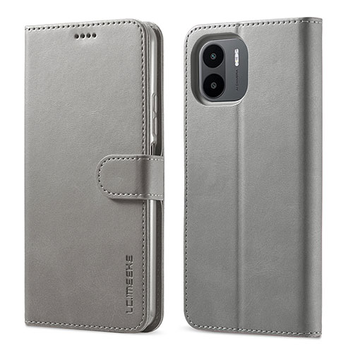 Leather Case Stands Flip Cover Holder LC1 for Xiaomi Poco C51 Gray