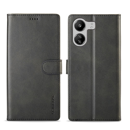 Leather Case Stands Flip Cover Holder LC1 for Xiaomi Poco C65 Black