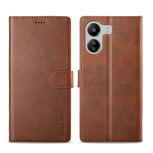 Leather Case Stands Flip Cover Holder LC1 for Xiaomi Poco C65 Brown