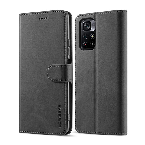 Leather Case Stands Flip Cover Holder LC1 for Xiaomi Poco M4 Pro 5G Black