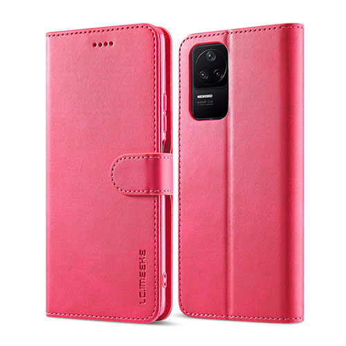 Leather Case Stands Flip Cover Holder LC1 for Xiaomi Redmi K40S 5G Hot Pink