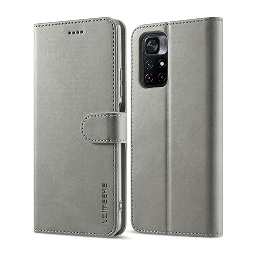 Leather Case Stands Flip Cover Holder LC1 for Xiaomi Redmi Note 11 5G Gray