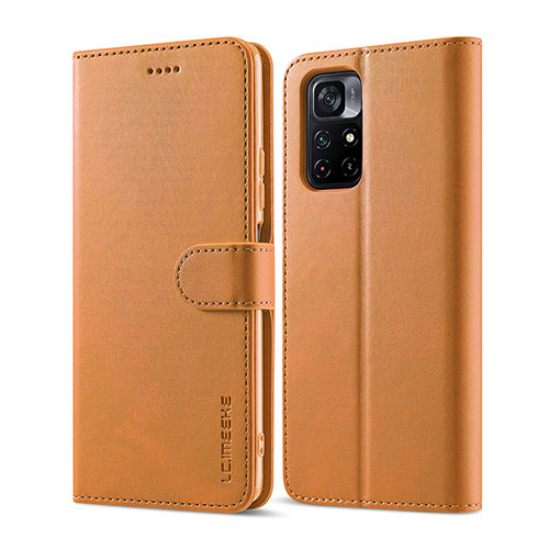 Leather Case Stands Flip Cover Holder LC1 for Xiaomi Redmi Note 11 5G Light Brown