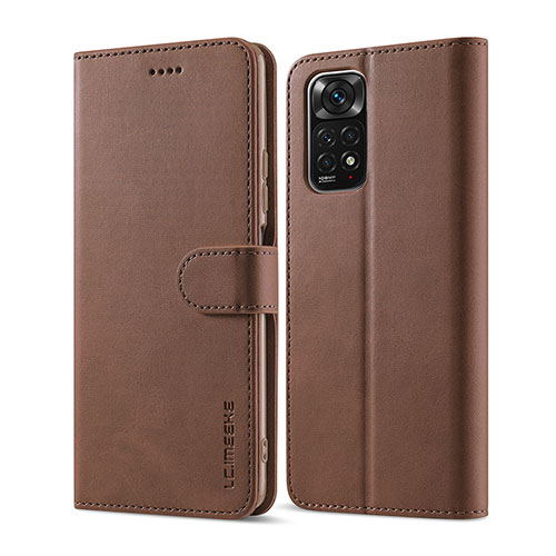 Leather Case Stands Flip Cover Holder LC1 for Xiaomi Redmi Note 11 Pro 5G Brown