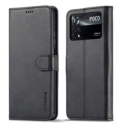 Leather Case Stands Flip Cover Holder LC1 for Xiaomi Redmi Note 11E Pro 5G Black