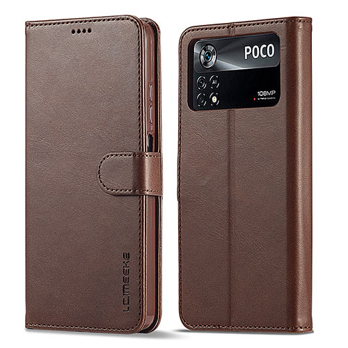 Leather Case Stands Flip Cover Holder LC1 for Xiaomi Redmi Note 11E Pro 5G Brown