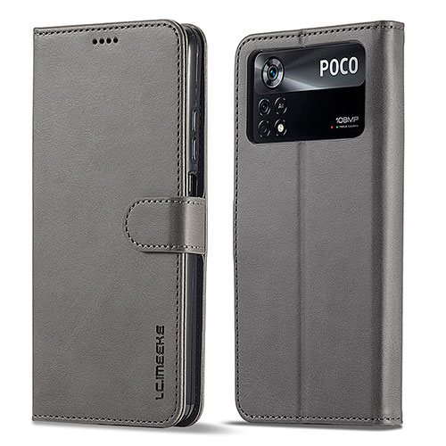 Leather Case Stands Flip Cover Holder LC1 for Xiaomi Redmi Note 11E Pro 5G Gray