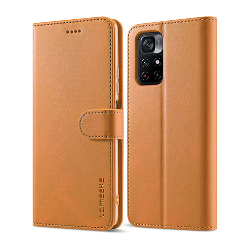 Leather Case Stands Flip Cover Holder LC1 for Xiaomi Redmi Note 11T 5G Light Brown