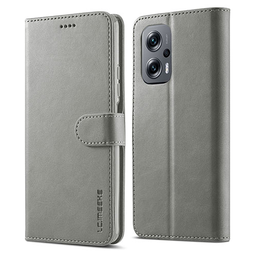 Leather Case Stands Flip Cover Holder LC1 for Xiaomi Redmi Note 11T Pro+ Plus 5G Gray