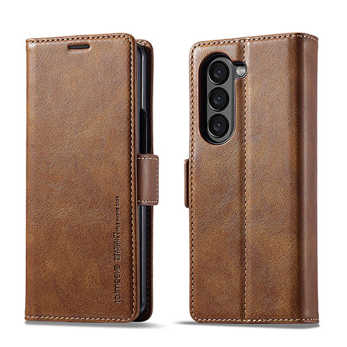 Leather Case Stands Flip Cover Holder LC2 for Samsung Galaxy Z Fold5 5G Brown