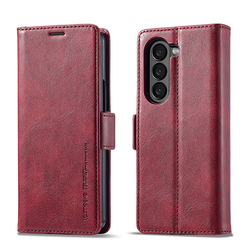 Leather Case Stands Flip Cover Holder LC2 for Samsung Galaxy Z Fold5 5G Red