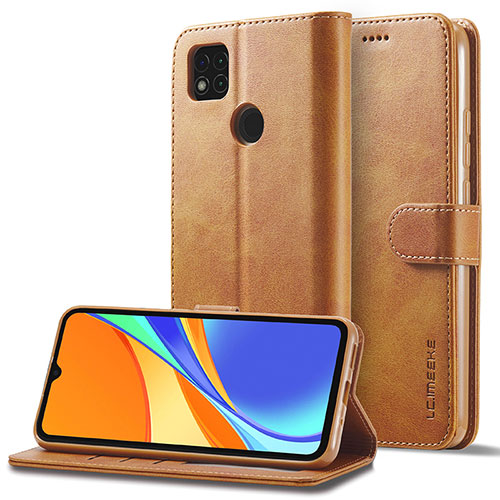 Leather Case Stands Flip Cover Holder LC2 for Xiaomi POCO C3 Light Brown