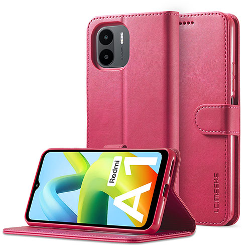 Leather Case Stands Flip Cover Holder LC2 for Xiaomi Poco C51 Hot Pink