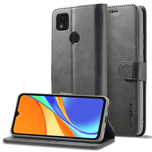 Leather Case Stands Flip Cover Holder LC2 for Xiaomi Redmi 9C Gray