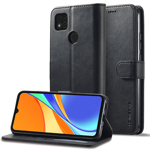 Leather Case Stands Flip Cover Holder LC2 for Xiaomi Redmi 9C NFC Black