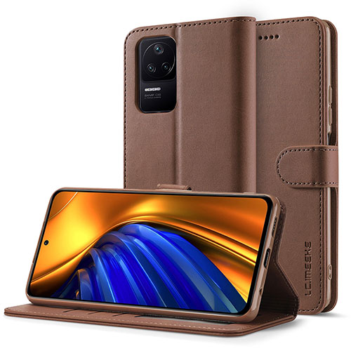 Leather Case Stands Flip Cover Holder LC2 for Xiaomi Redmi K40S 5G Brown